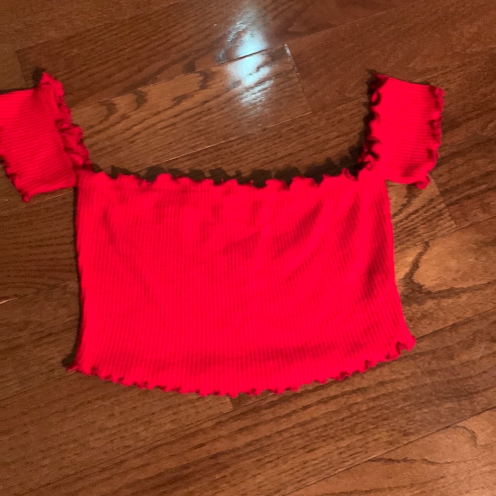 Red off the shoulder crop top